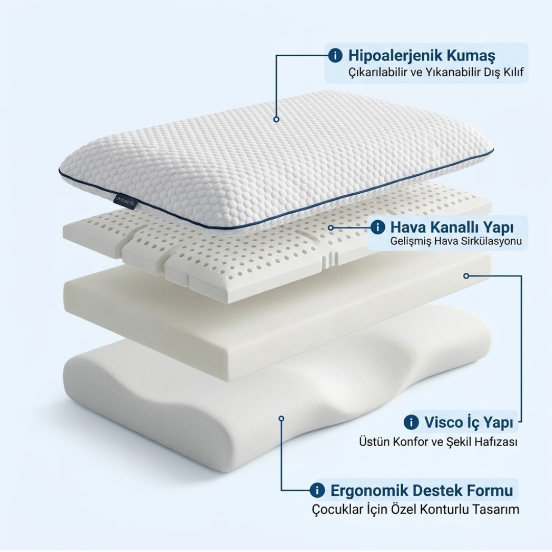 OrtoMedix Kids® Çocuk Ortopedik Visco Yastık – AirFlow | 1-9 Yaş