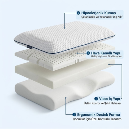 OrtoMedix Kids® Çocuk Ortopedik Visco Yastık – AirFlow | 1-9 Yaş