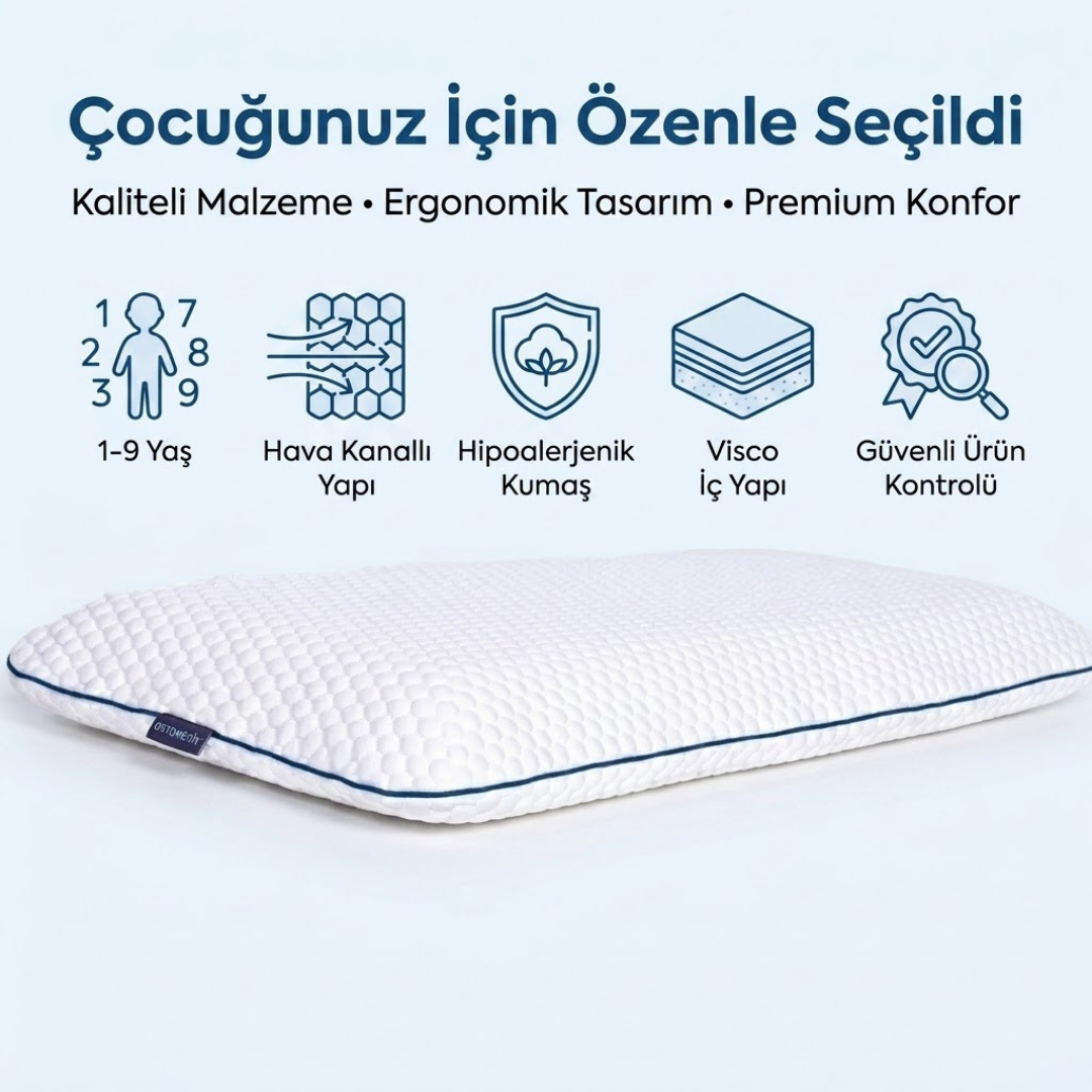 OrtoMedix Kids® Çocuk Ortopedik Visco Yastık – AirFlow | 1-9 Yaş